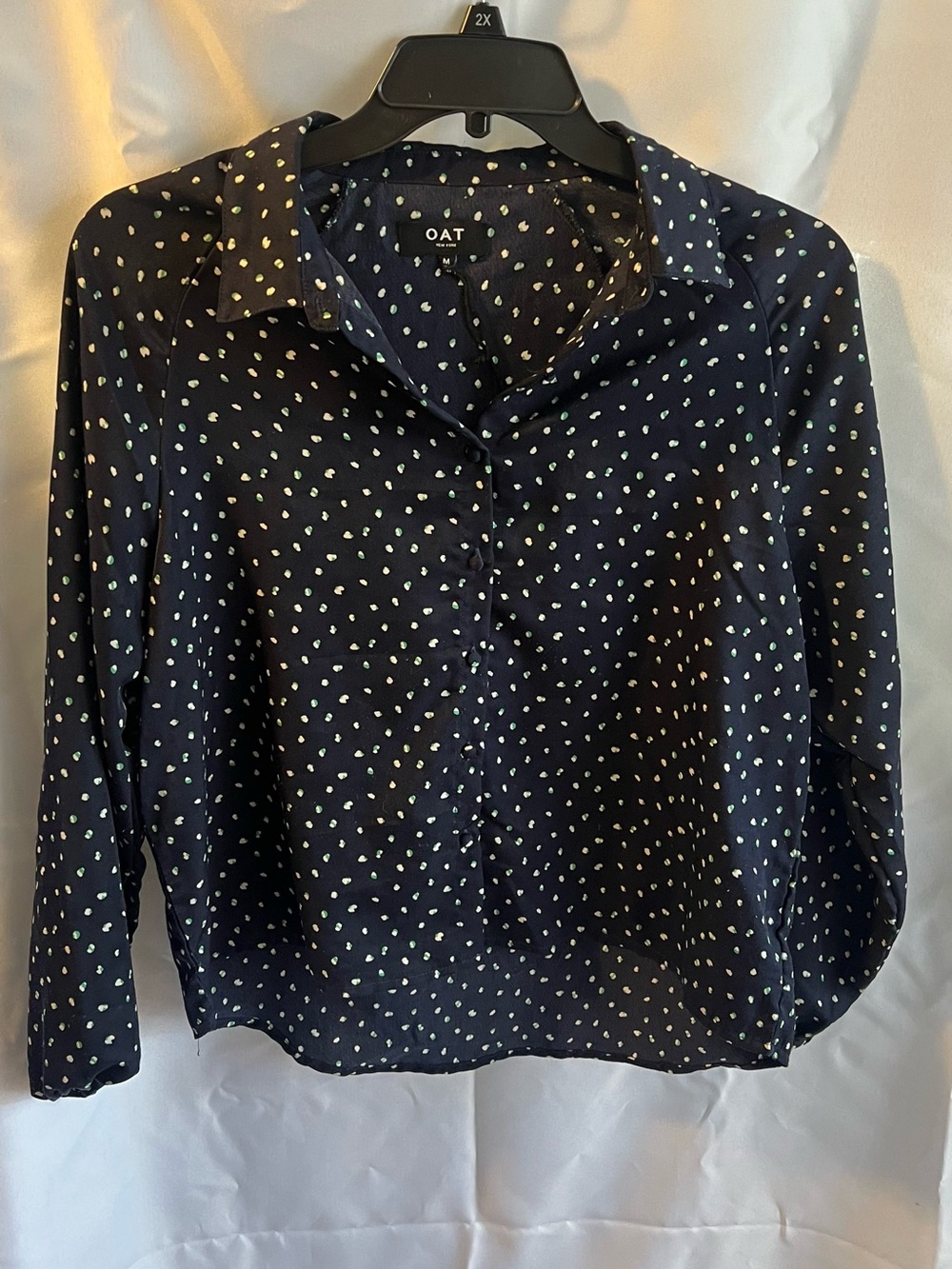 Oat New York Navy Button-Down with White Dot Print